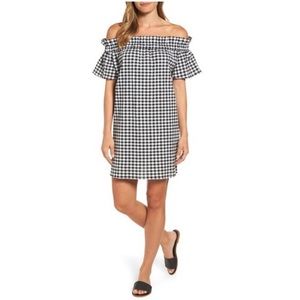 Pleione Gingham off the shoulder dress